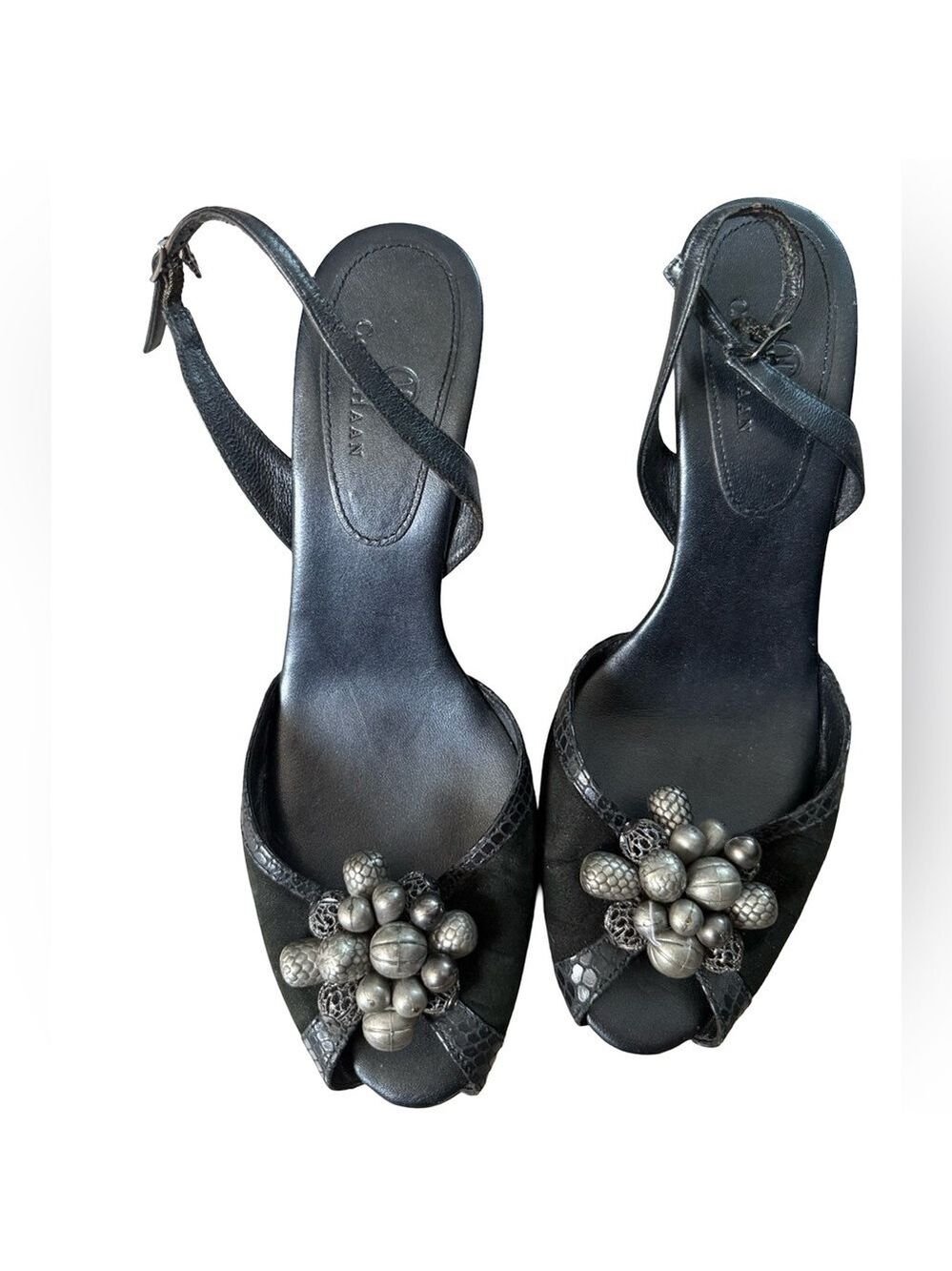 COLE HAAN Black Women's Camdyn Mixed Media Ornate Peep Toe Pumps Sz 9.5 $89 - Picture 1 of 7